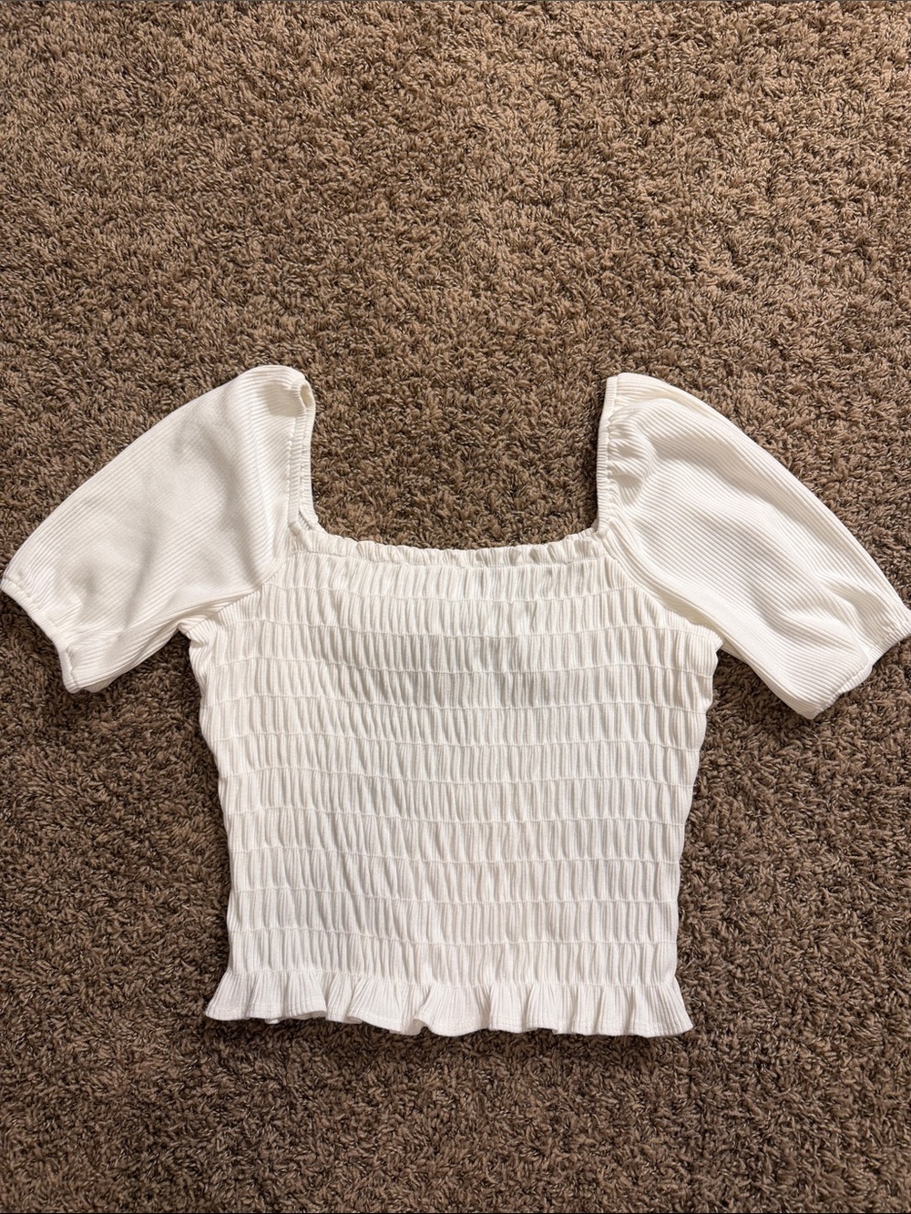 Altar'd State White Smocked Square-Neck Puff Sleeve Crop Top